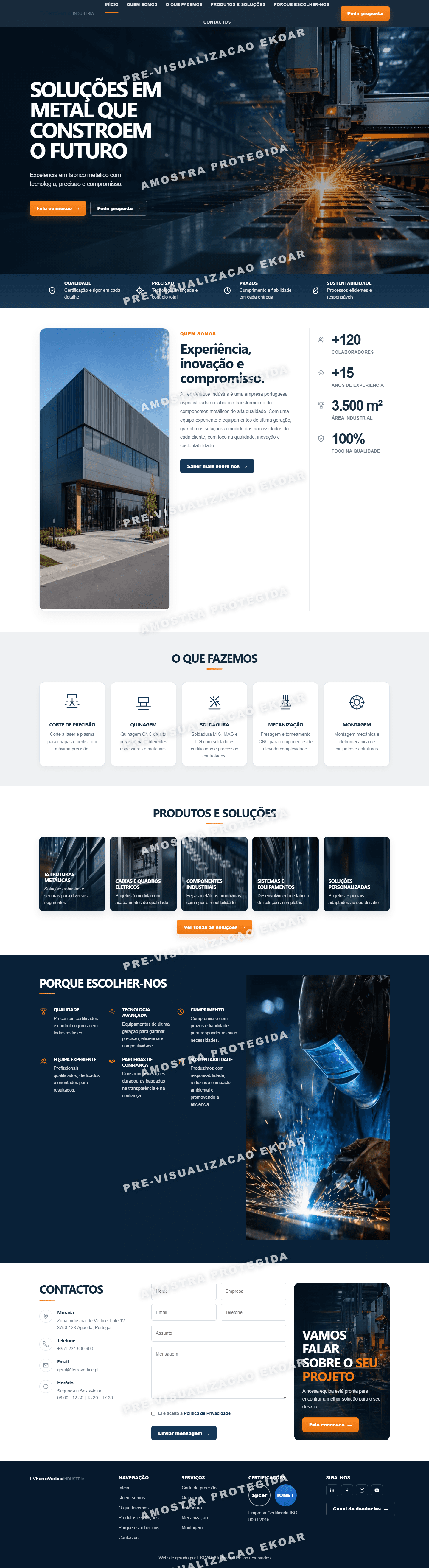 Preview desktop do template industrial